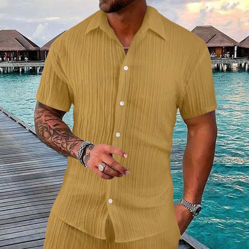 Herren Kurzarm-Hemd mit strukturiertem Design und modernen Knopfdetails Heidi-Mode
