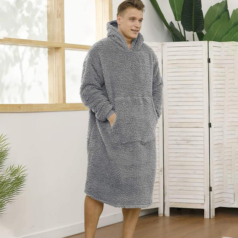 Herren Kuscheliger Fleece-Bademantel mit Kapuze und Taschen Heidi-Mode