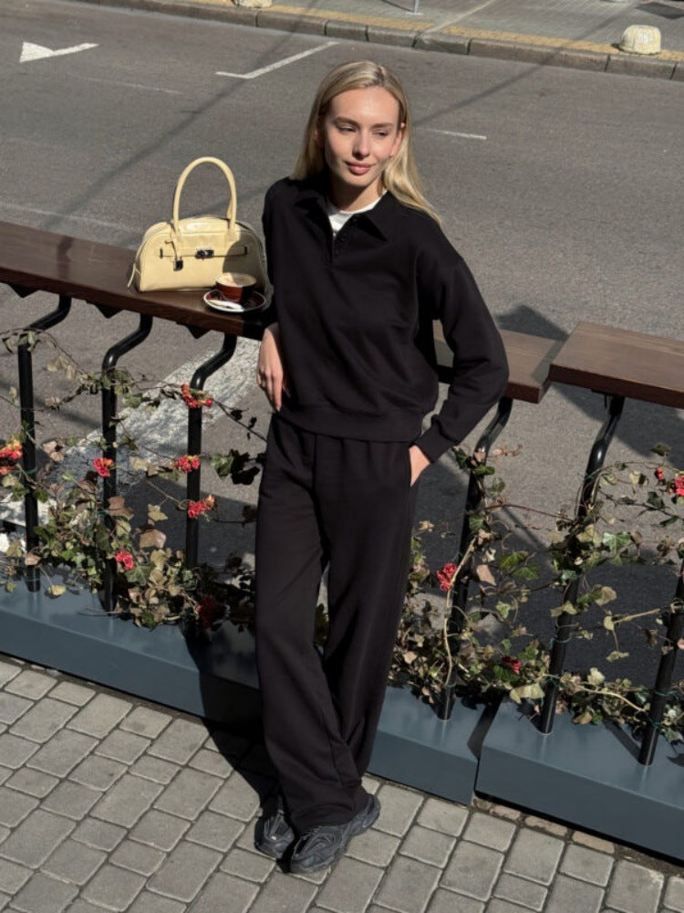 Damen lässiger Pullover mit Kragen und bequemen Sporthosen Heidi-Mode