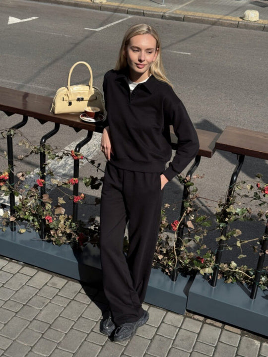 Damen lässiger Pullover mit Kragen und bequemen Sporthosen Heidi-Mode