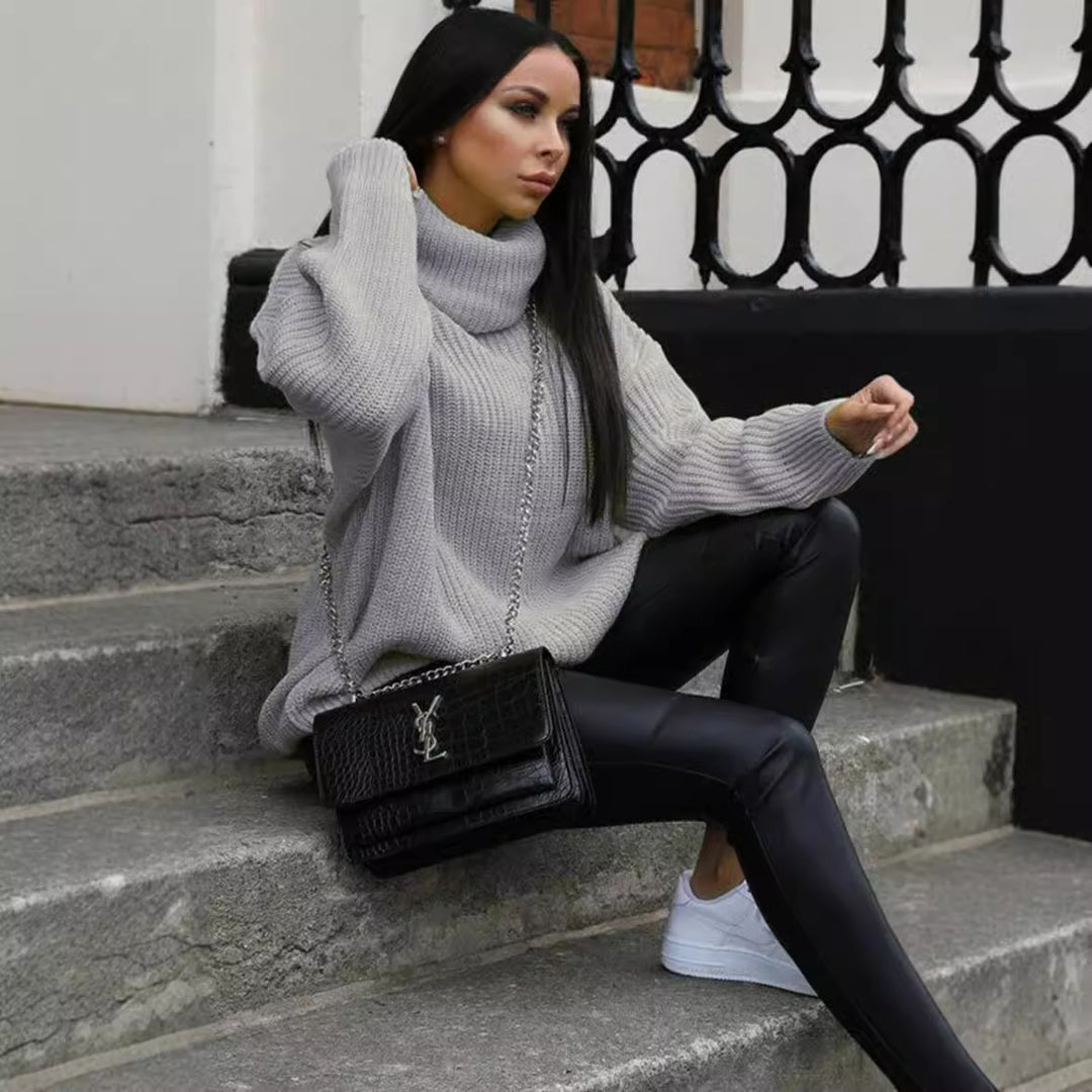 Damen Oversized-Strickpullover mit hohem Kragen und lässigem Schnitt Heidi-Mode