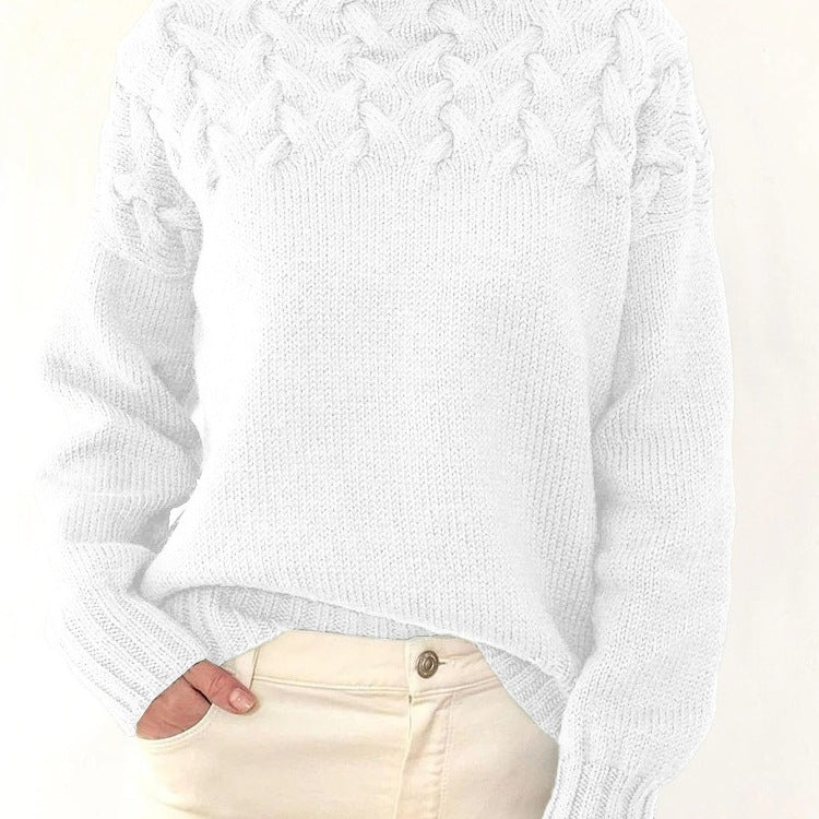 Damen Strickpullover mit hochgeschlossenem Kragen und trendigem Zopfmuster Heidi-Mode