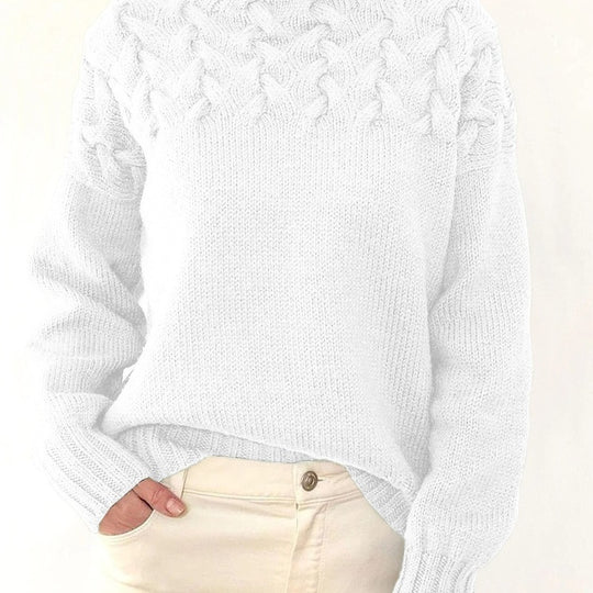 Damen Strickpullover mit hochgeschlossenem Kragen und trendigem Zopfmuster Heidi-Mode