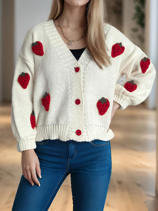 Damen Strickjacke mit verspielten Obstapplikationen Heidi-Mode