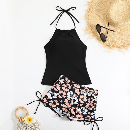 Damen Tankini mit verspieltem Blütenmuster und anpassbaren Trägern Heidi-Mode