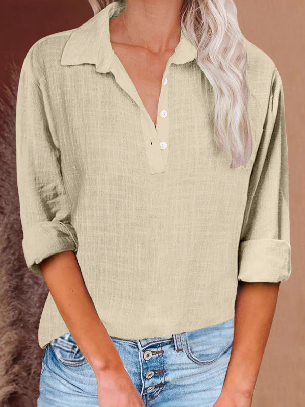 Damen lässige Hemdbluse mit Knopfleiste und umschlagbaren Ärmeln Heidi-Mode