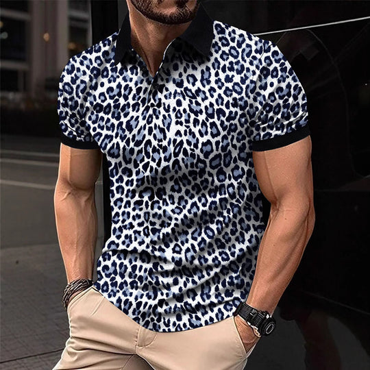 Herren Polo-Shirt mit aufregendem Leopardenmuster und modernem Schnitt Heidi-Mode