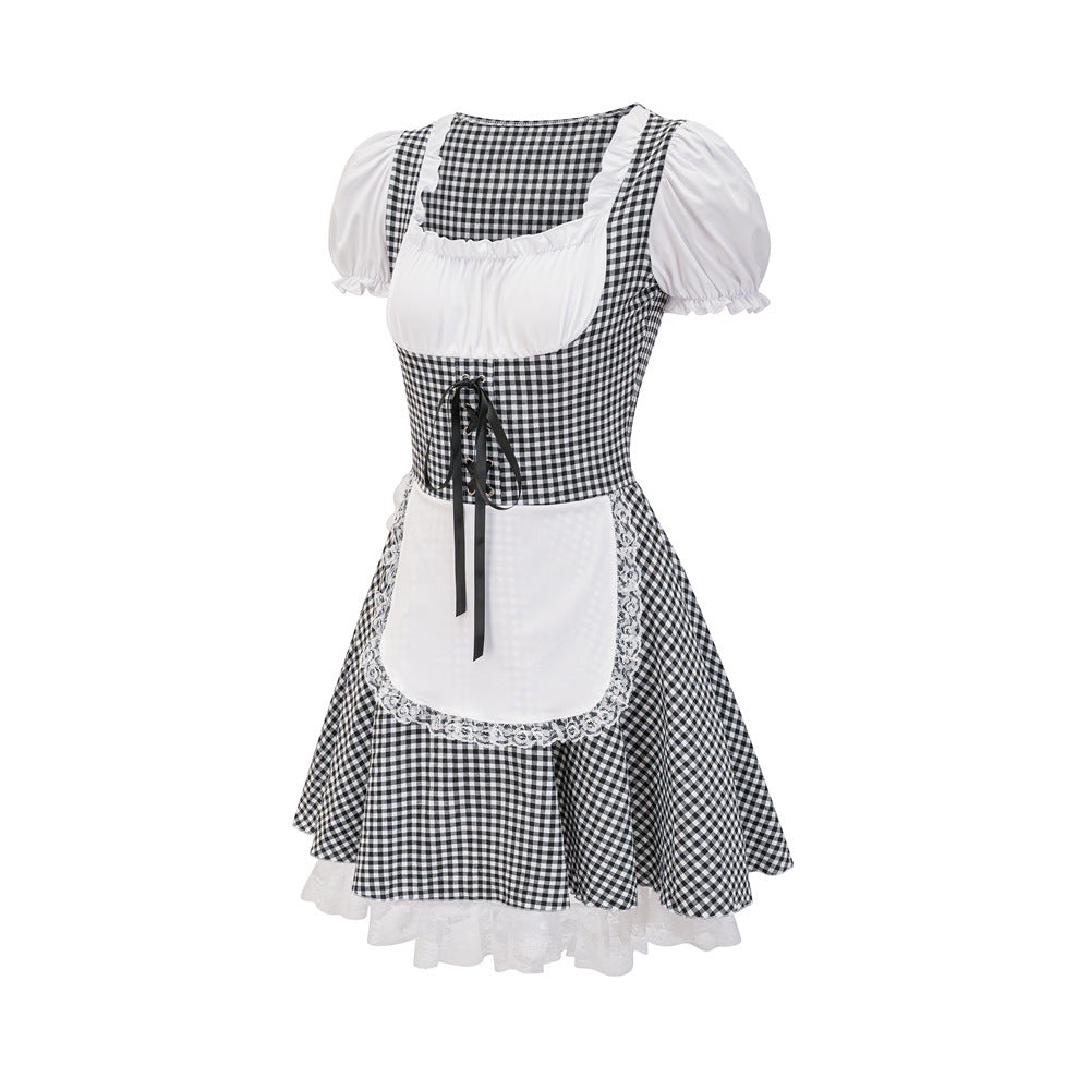 Damen Dirndlkleid mit traditionellem Karomuster und romantischen Rüschendetails Heidi