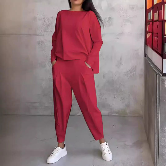 Damen Lässiger Zweiteiler mit weitem Oberteil und lockerer Hose Heidi-Mode