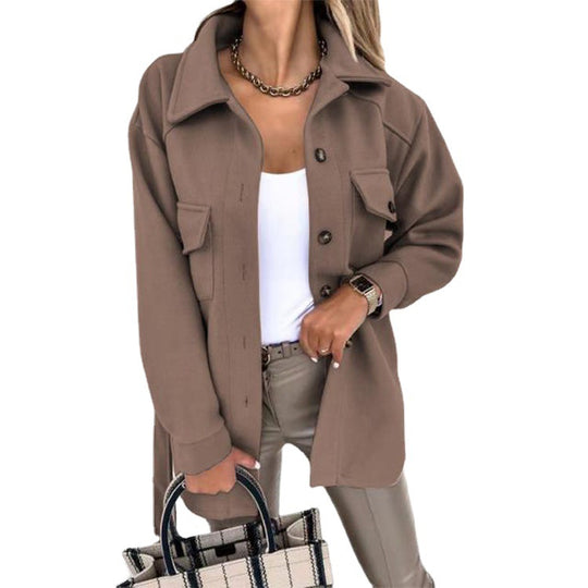 Damen Oversize-Hemdjacke mit praktischen Taschen und modernem Kragen Heidi-Mode