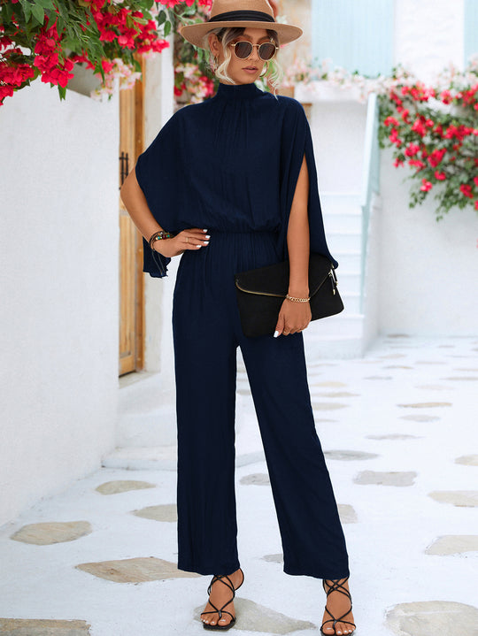 Damen Jumpsuit mit hohem Kragen und fließenden Ärmeln Heidi-Mode
