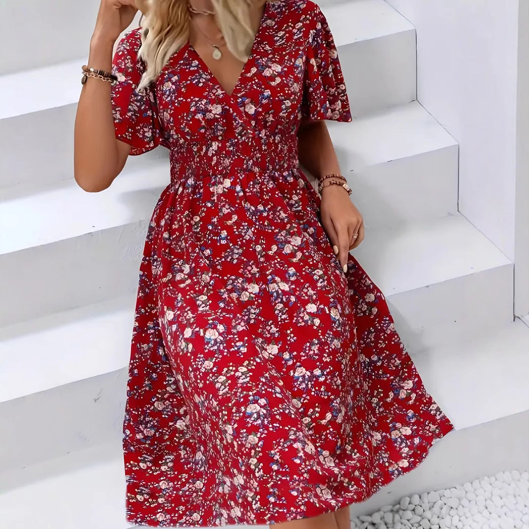 Damen Wickelkleid mit floralem Design und modischem V-Ausschnitt Heidi-Mode