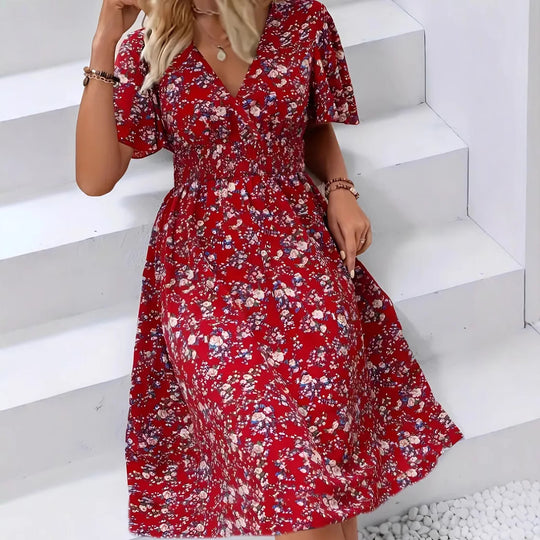 Damen Wickelkleid mit floralem Design und modischem V-Ausschnitt Heidi-Mode