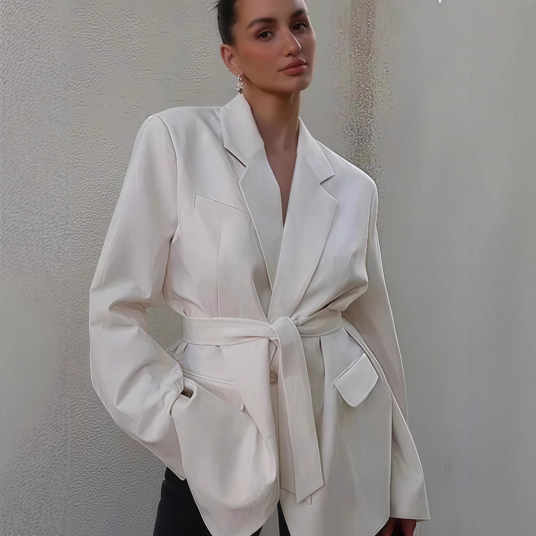 Damen Elegante Blazerjacke mit Gürtel und Taschen Heidi-Mode