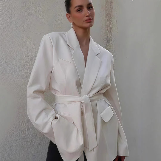 Damen Elegante Blazerjacke mit Gürtel und Taschen Heidi-Mode