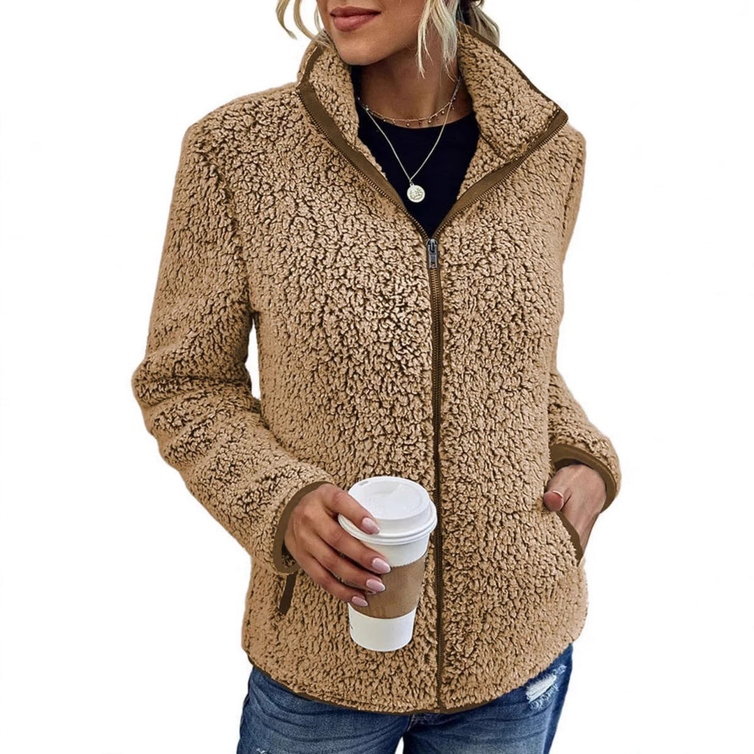 Damen Fleecejacke mit hohem Kragen und seitlichen Reißverschlusstaschen Heidi-Mode