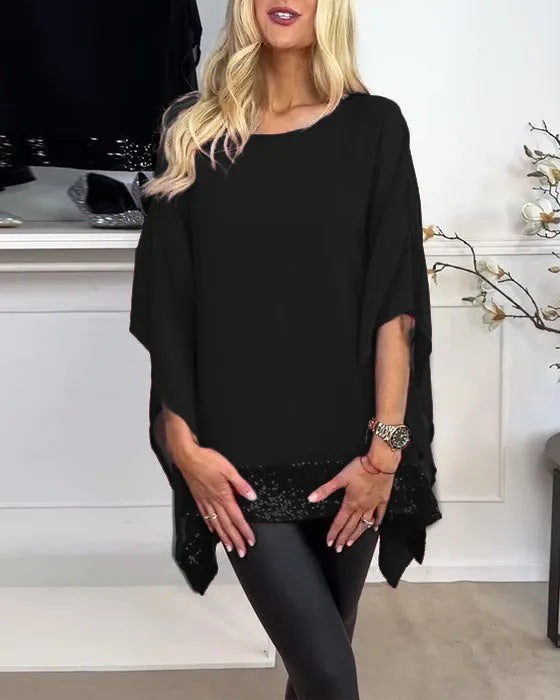 Damen Leichtgewicht Poncho Top mit dekorativem Saum Heidi-Mode