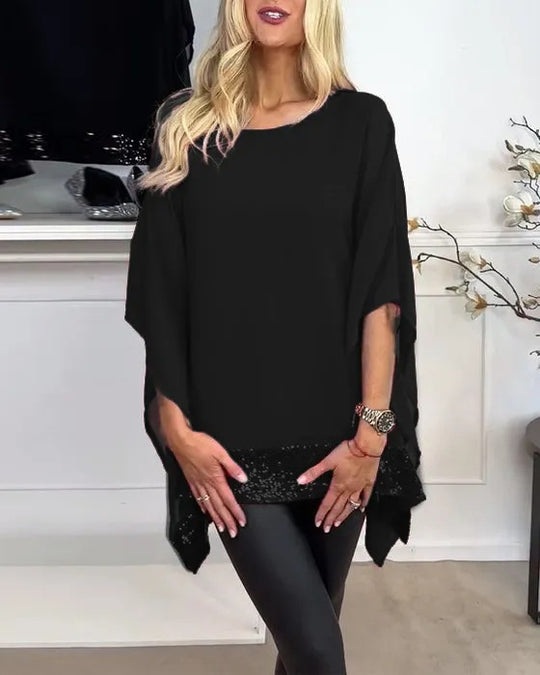 Damen Leichtgewicht Poncho Top mit dekorativem Saum Heidi-Mode