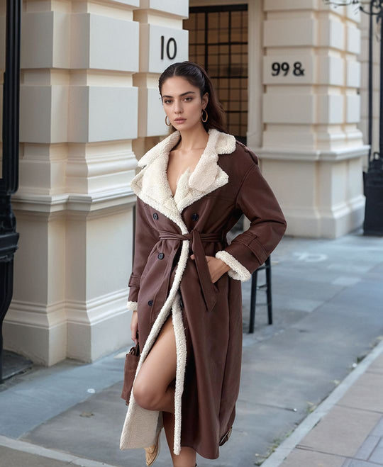Damen eleganter Übergangs-Mantel mit Teddyfutter und doppelter Knopfleiste Heidi-Mode