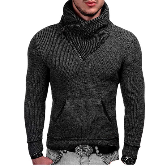 Herren modischer Pullover mit breitem Kragen und innovativer Zip-Detail Heidi-Mode
