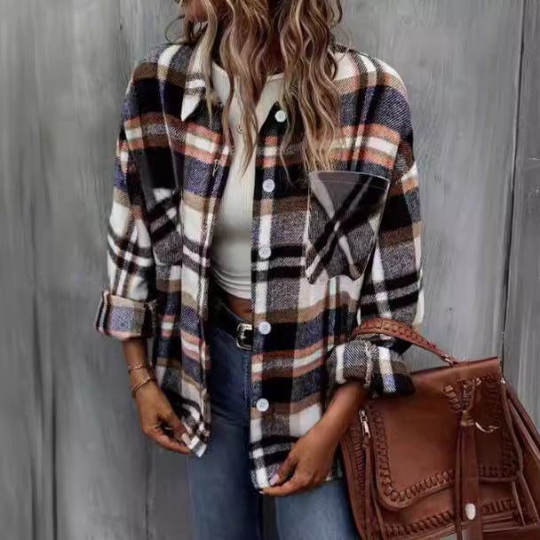 Damen lässige Karomuster Hemdjacke Heidi-Mode