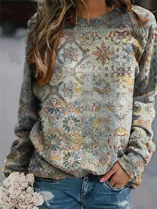 Heidi-Mode | Crew Neck Blümchen Langarm Sweatshirt