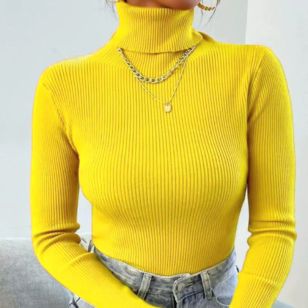 Damen Eleganter Rollkragenpullover mit feiner Rippstruktur Heidi-Mode