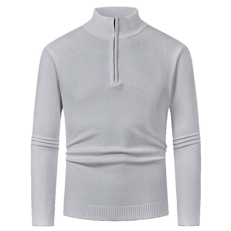 Herren Strickpullover mit hohem Kragen und halbem Reißverschluss Heidi-Mode