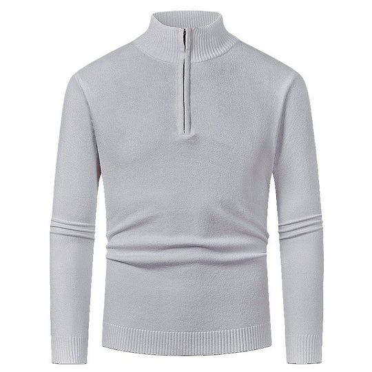 Herren Strickpullover mit hohem Kragen und halbem Reißverschluss Heidi-Mode