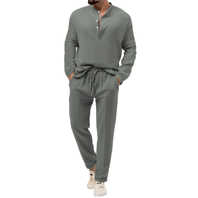 Herren Freizeit-Set aus atmungsaktivem Material mit Knopfleiste und elastischem Bund Heidi-Mode