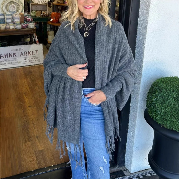 Damen vielseitiger Poncho mit Fransen Heidi-Mode