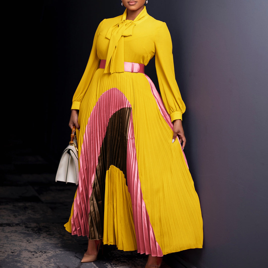 Damen Maxikleid mit schicker Faltenoptik und eleganter Schleifenbindung Heidi-Mode