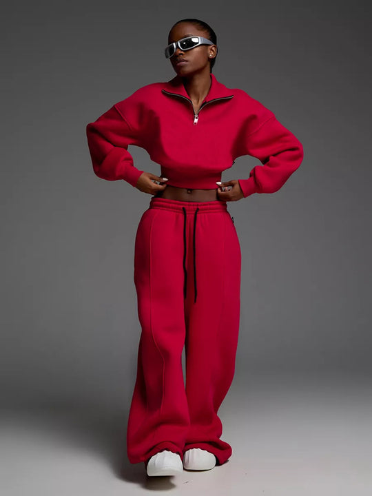 Damen lässiges und oversized Sweatset mit Reißverschluss Heidi-Mode