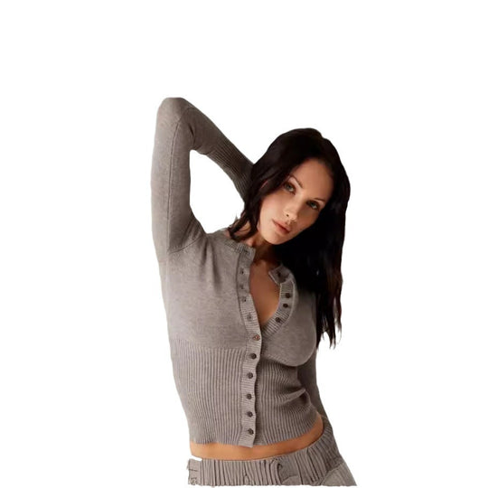 Damen Strick Set mit Knopfdetails und kurzem Schnitt Heidi-Mode