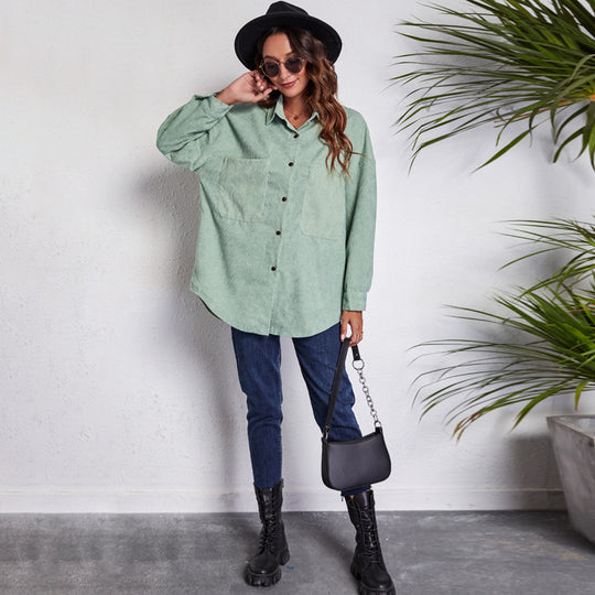 Damen Oversized Hemdblusenshirt aus Cord Heidi-Mode