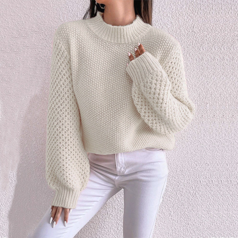 Damen kuscheliger Oversized Pullover mit strukturiertem Muster und Rollkragen Heidi-Mode