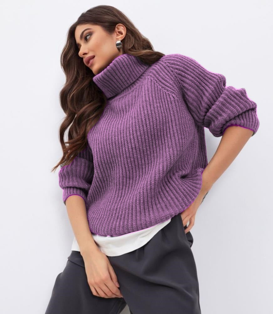 Damen Strickpullover mit hohem Kragen und Wabenstruktur Heidi-Mode