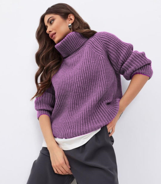 Damen Strickpullover mit hohem Kragen und Wabenstruktur Heidi-Mode