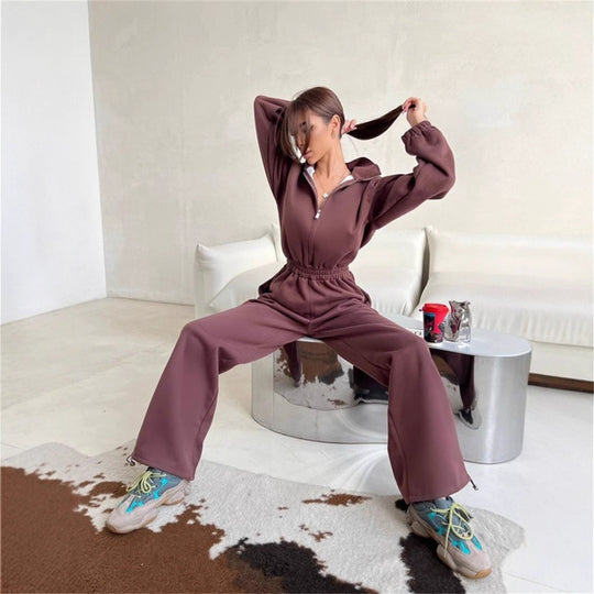 Damen Modischer Fleece-Jogginganzug mit Reißverschluss und bequemem Schnitt Heidi-Mode