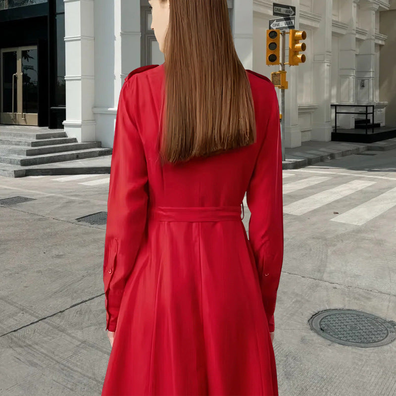Damen Hemdkleid mit tailliertem Gürtel und klassischen Details Heidi-Mode