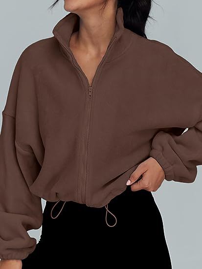 Damen lässiger Fleece-Pullover mit hohem Kragen und Kordelzug Heidi-Mode