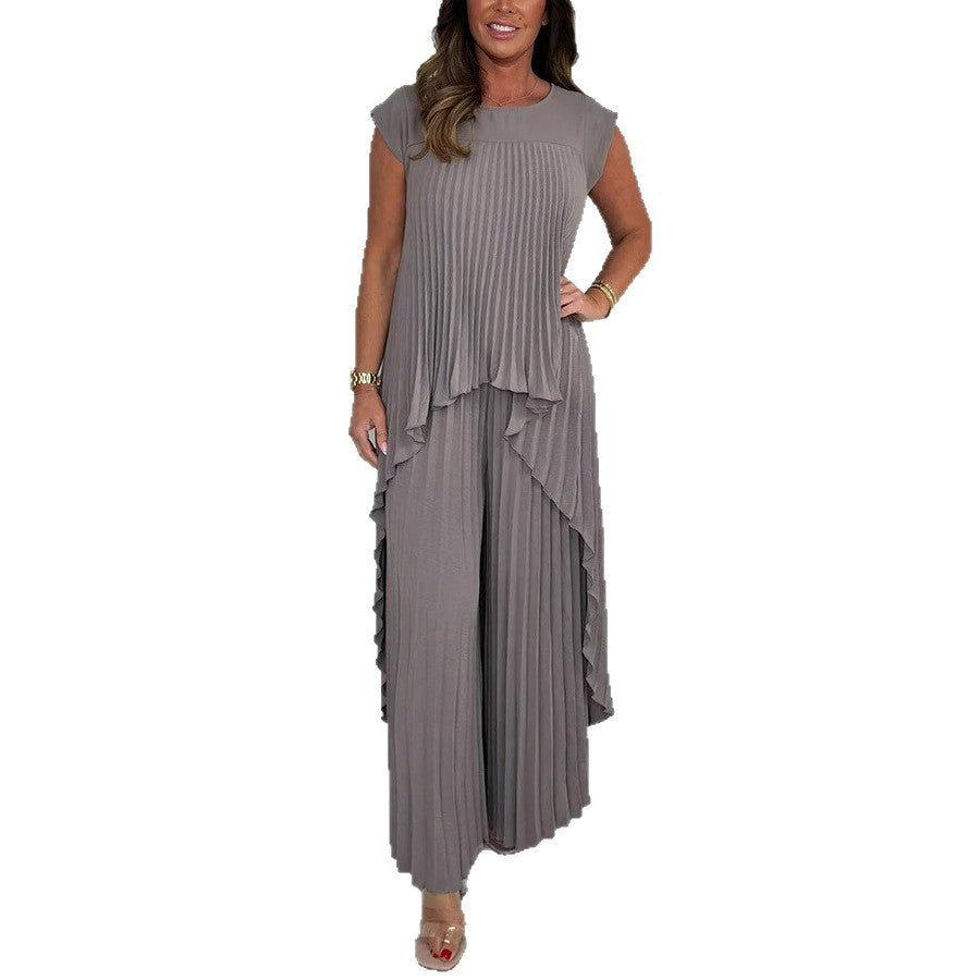 Damen elegantes Plissee-Jumpsuit mit asymmetrischem Saum und fließendem Design Heidi-Mode
