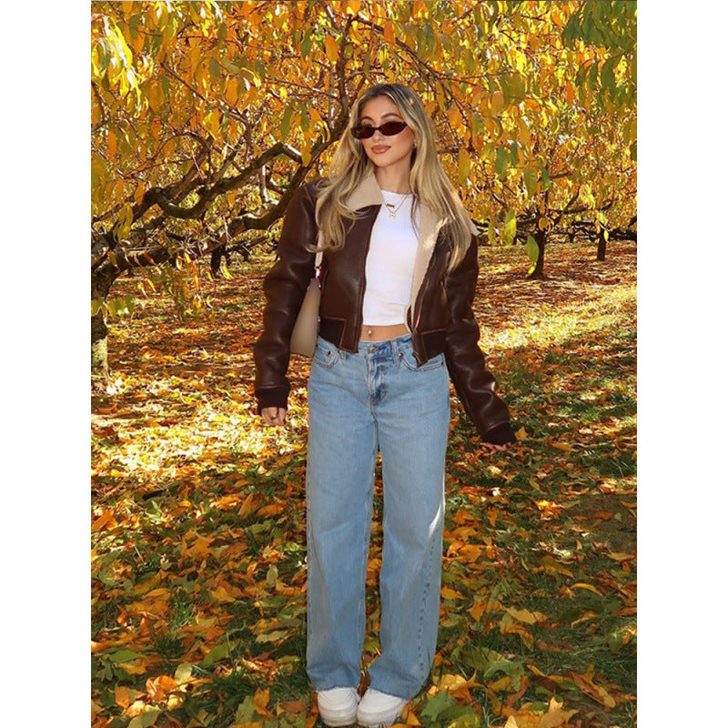 Damen cropped jacke mit schickem Kunstfellkragen Heidi-Mode
