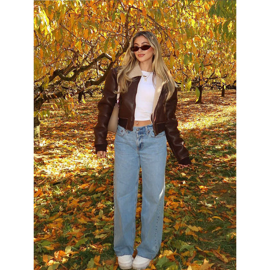 Damen cropped jacke mit schickem Kunstfellkragen Heidi-Mode