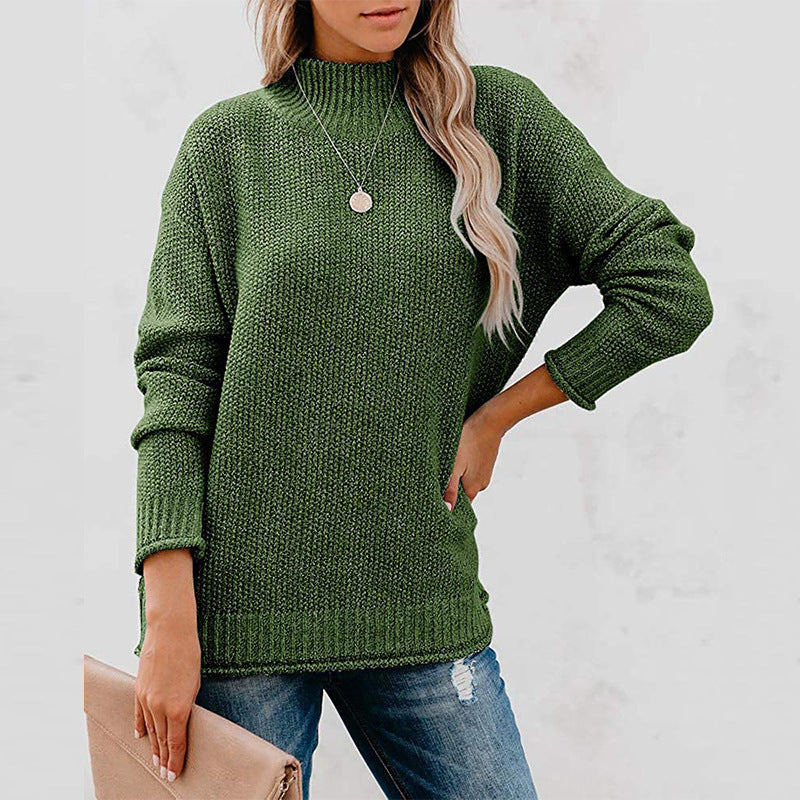 Damen Grobstrickpullover mit hohem Kragen und lässigem Schnitt Heidi-Mode