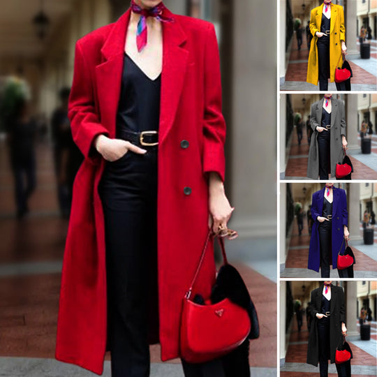 Damen eleganter Langmantel mit doppelter Knopfleiste und großzügigem Schnitt Heidi-Mode