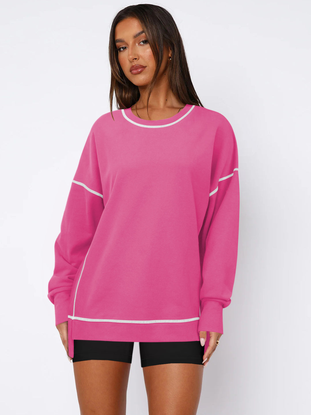 Damen Oversize Sweatshirt mit feiner Kontrastnaht Heidi-Mode