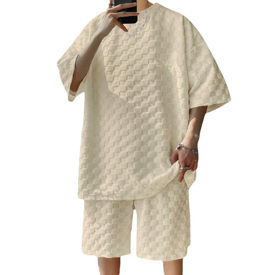 Herren lässiges Set aus strukturiertem Oberteil und Shorts Heidi-Mode