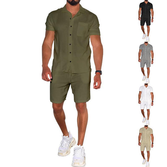 Herren modernes Freizeit-Set aus kurzärmligem Hemd und Shorts Heidi-Mode