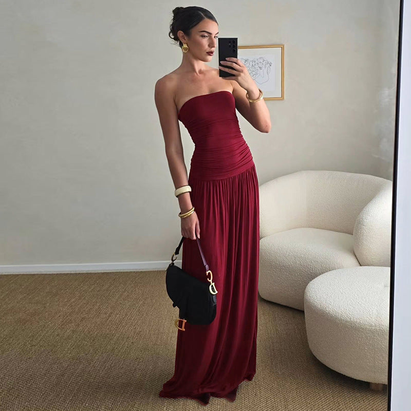 Damen Maxi-Kleid mit figurbetontem Oberteil und fließendem Rock Heidi-Mode